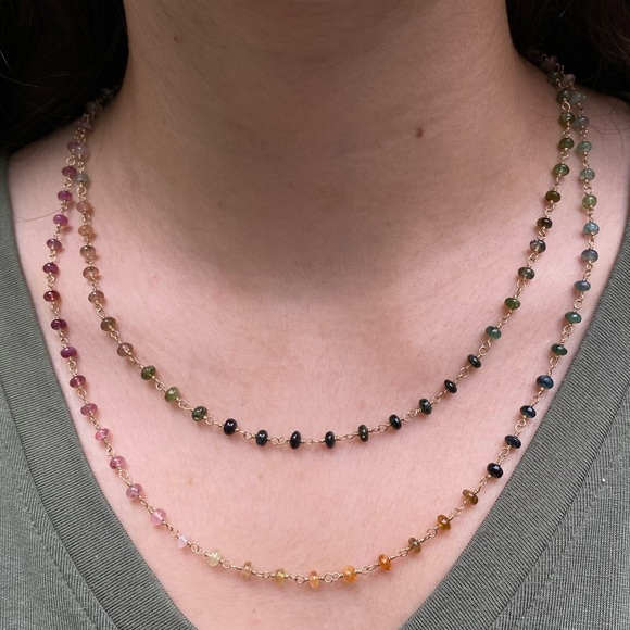 NWT Rainbow Tourmaline Gemstone Necklace Handmade - Picture 3 of 4